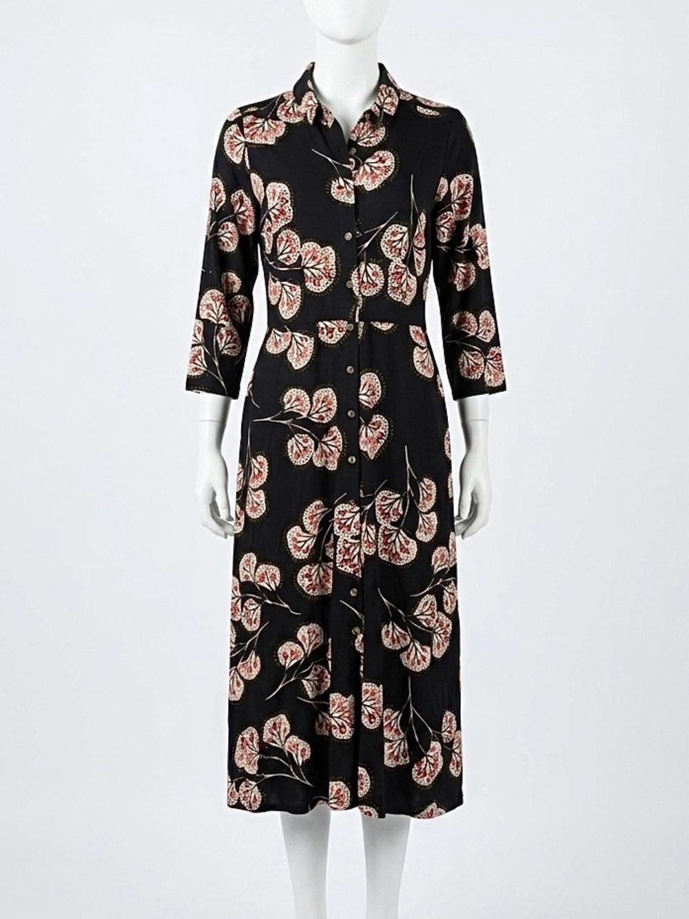 White Stuff Rua Midi Shirt Dress Grey Floral Organic Cotton Blend Pockets US 8